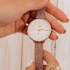 שעון יד רוזגולד לאישה עם רצועת מש